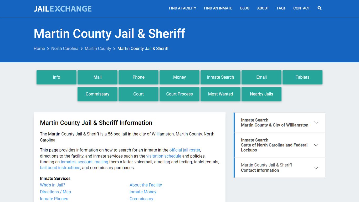 Martin County Jail & Sheriff, NC Inmate Search, Information